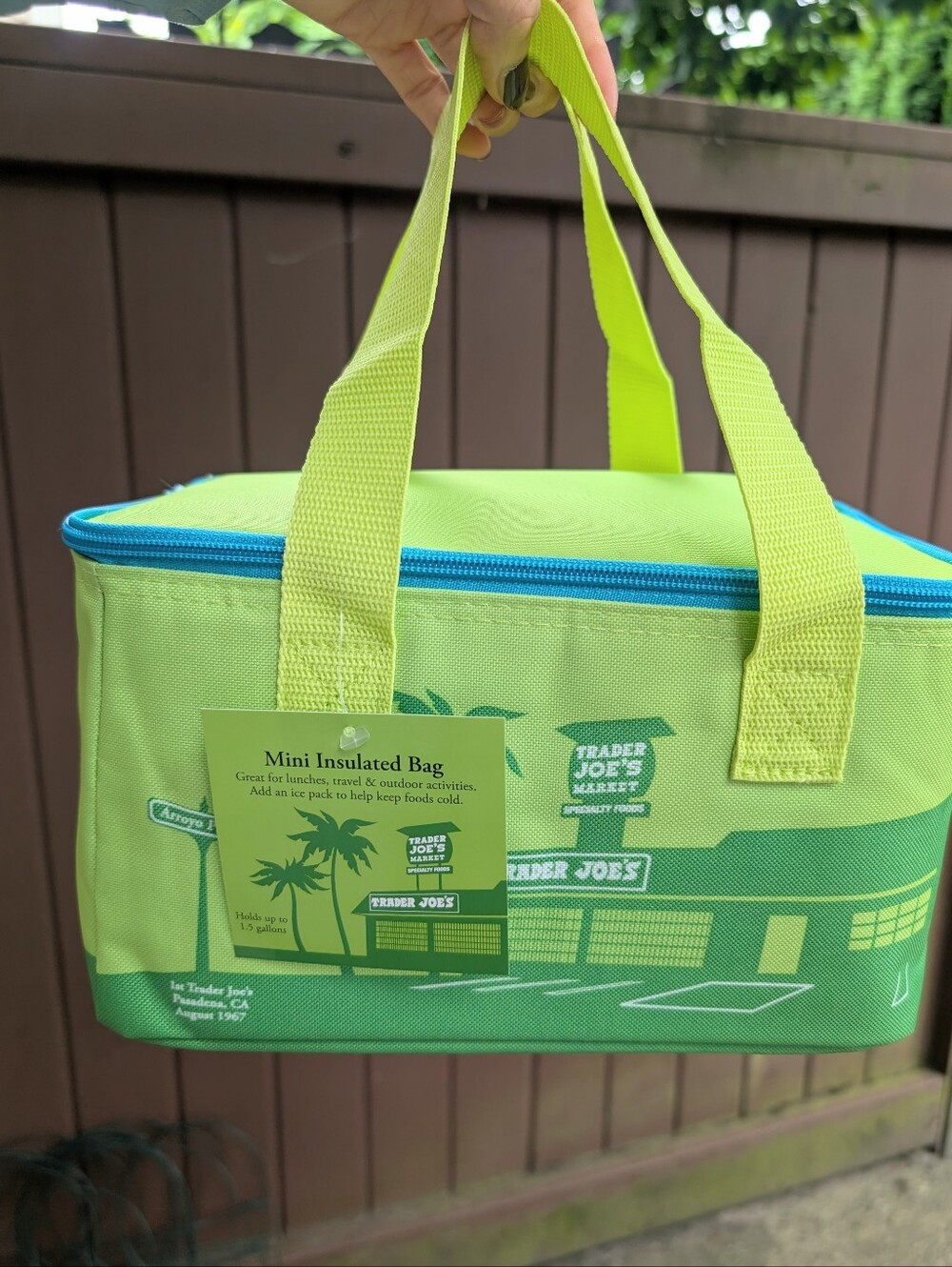 *NEW* Trader Joe’s Mini Insulated Tote Bag  - lime green with blue zipper